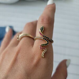 Neiman Marcus 18k Gold Plated Crystal Snake Ring